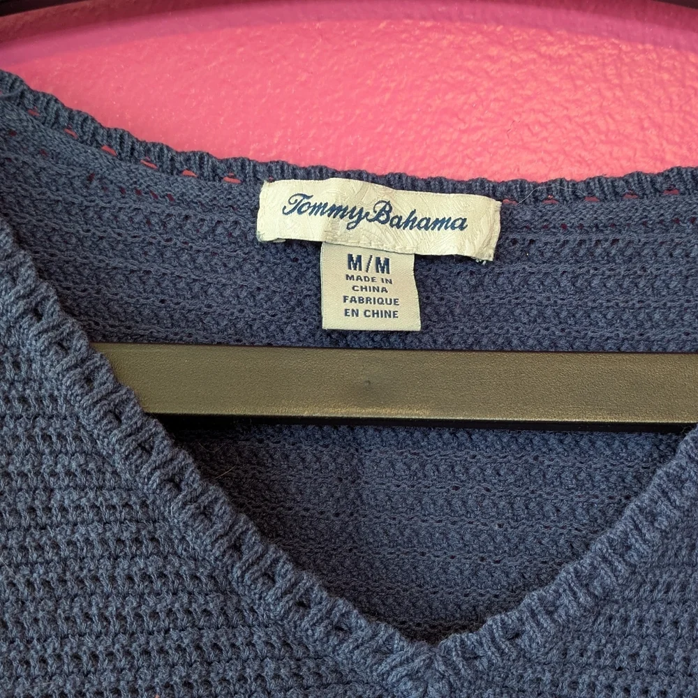 Tommy Bahama Blue Sleeveless Knit Shirt with Tassels - Picture 3 of 3